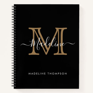Eenvoudig zwart goudmonogram voor Elegant Professi Notitieboek