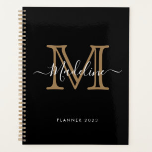 Eenvoudig zwart goudmonogram voor Elegant Professi Planner