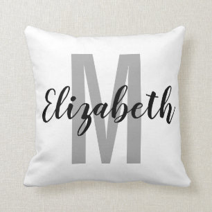 Eenvoudig zwart grijs handschrift monogram kussen