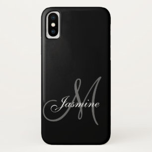 Eenvoudig zwart grijs Jouw naam uw monogram iPhone X Hoesje