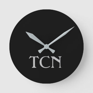 Eenvoudig zwart-grijs minimalistisch monogram ronde klok