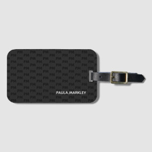 Eenvoudig zwart grijs modern monogram patroon bagagelabel