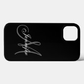 EENVOUDIG, ZWART, GRIJS UW MONOGRAM-JOUW NAAM Case-Mate iPhone CASE (Achterkant (horizontaal))