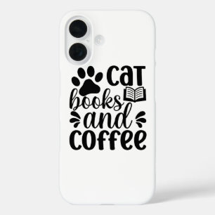 Eenvoudig zwart "Kat Boeken en Koffie" Liefhebber  iPhone 16 Hoesje