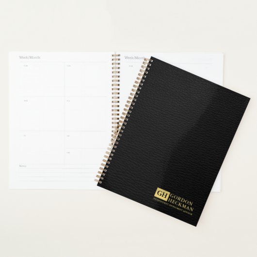 Eenvoudig zwart leder, aangepast monogram planner (Display)