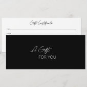 Eenvoudig zwart-legant modern cadeaubon (Voorkant / Achterkant)