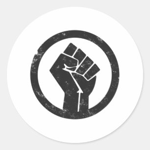 Eenvoudig zwart levensmateriaal protestkracht vuis ronde sticker