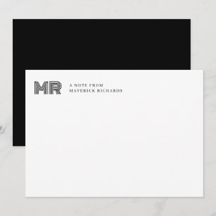 Eenvoudig zwart mannelijk monogram notitiekaartje