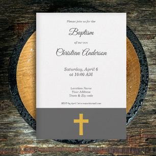 Eenvoudig, zwart met een Gold Cross Baptism uitnod Bedankkaart