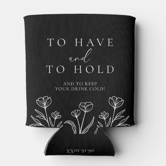 Eenvoudig Zwart Modern Bloemen Monogram Huwelijk Blikjeskoeler (Achterkant)