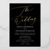 Eenvoudig zwart, modern Gold Calligraphy Weddensch Folie Uitnodiging (Voorkant)