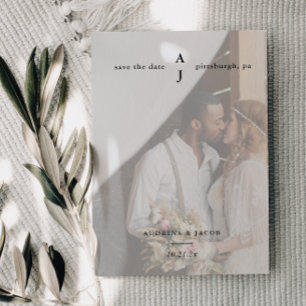 Eenvoudig zwart Monogram één fotohuwelijk Save The Date