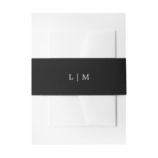 Eenvoudig zwart monogram elegante bruiloft uitnodigingen wikkel
