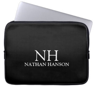 Eenvoudig zwart monogram Modern Laptop Sleeve