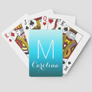 Eenvoudig zwart naar Aqua Blue Gradient Monogram Speelkaarten