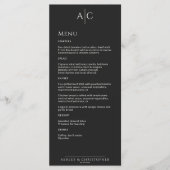 Eenvoudig zwart noir monogram bruiloft receptie menu (Voorkant)
