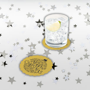 Eenvoudig zwart op goud Vrolijk kerstfeest   Kartonnen Onderzetters