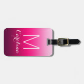 Eenvoudig zwart-roze gradiëntmonogram bagagelabel (Voorkant horizontaal)