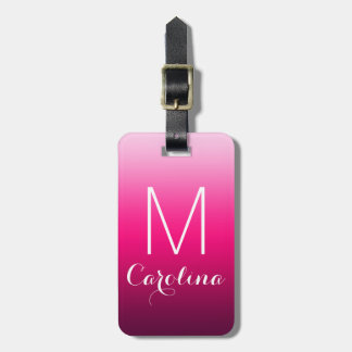 Eenvoudig zwart-roze gradiëntmonogram bagagelabel