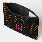 Eenvoudig zwart roze Oranje Stippen monogram Etui (Open)