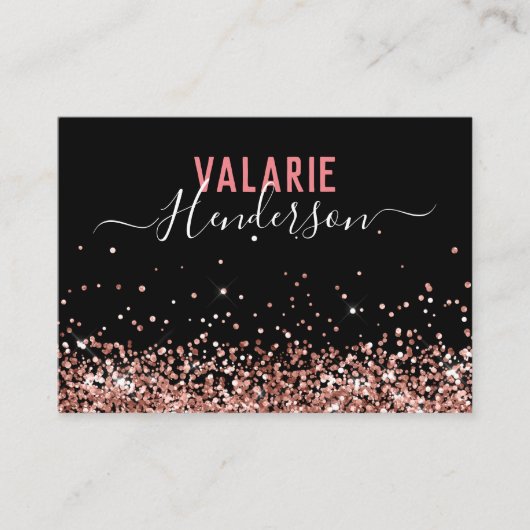 Eenvoudig zwart-roze script glitter visitekaartje (Voorkant)