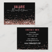 Eenvoudig zwart-roze script glitter visitekaartje (Voorkant / Achterkant)
