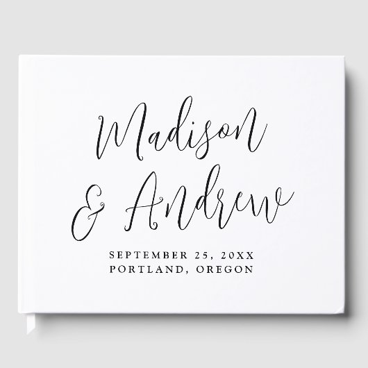 Eenvoudig zwart script fotoweduwschap gastenboek (Voorkant)