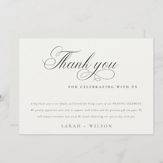 Eenvoudig zwart script zwart witbruiloft bedankkaart (Voorkant / Achterkant)