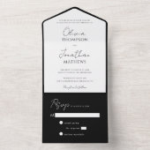 Eenvoudig zwart Stropdas wit script bruiloft All In One Uitnodiging (Binnen)
