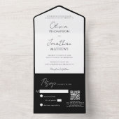Eenvoudig Zwart Stropdas Wit Script QR Code Bruilo All In One Uitnodiging (Binnen)