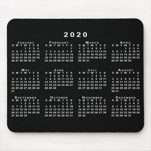 Eenvoudig zwart-wit 2020-kalender muismat (Voorkant)