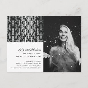 Eenvoudig Zwart Wit 50 en Fabulous Art Deco 50th Briefkaart