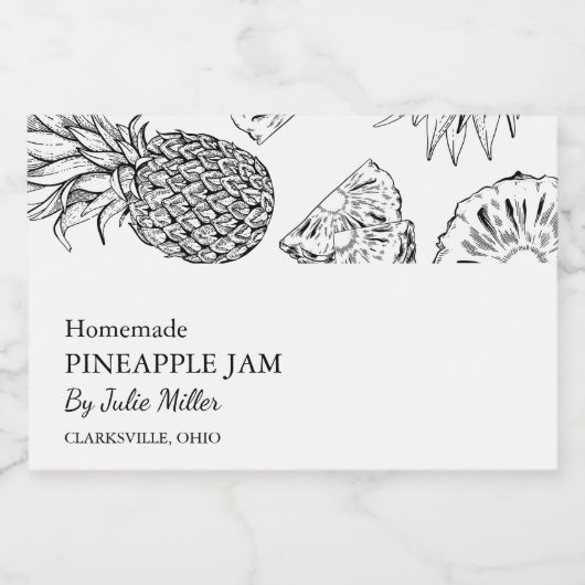 Eenvoudig zwart & wit ananas jam label voedselcontainer etiket (Enkel label)