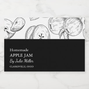 Eenvoudig zwart-wit Apple Jam Label Voedselcontainer Etiket