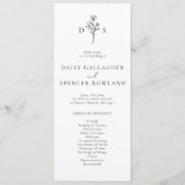 Eenvoudig zwart-wit bloemenmonogram Tall Wedding Programma (Voorkant)