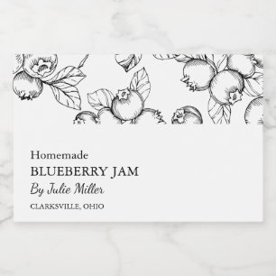 Eenvoudig Zwart & Wit Blueberry Jam Label Voedselcontainer Etiket