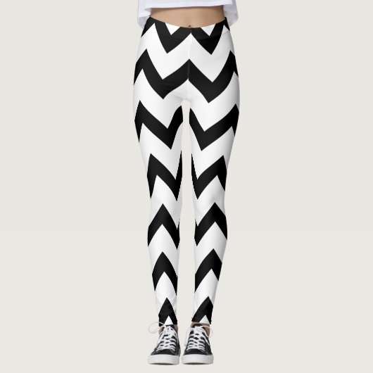 Eenvoudig zwart-wit Chevron-patroon Leggings (Voorkant)
