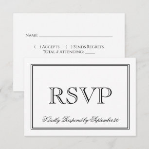 Eenvoudig zwart-wit elegant huwelijk RSVP kaartje