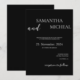 Eenvoudig zwart-wit elegant minimalistisch huwelij kaart