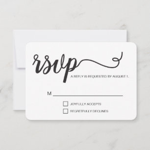 Eenvoudig zwart-wit elegant RSVP-script RSVP Kaartje