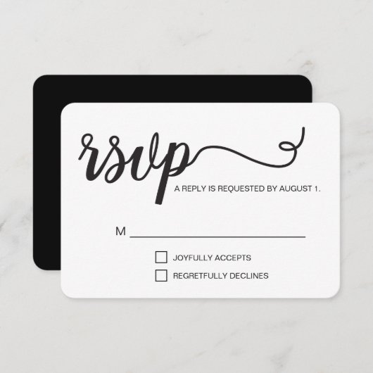 Eenvoudig zwart-wit elegant RSVP-script RSVP Kaartje (Voorkant / Achterkant)