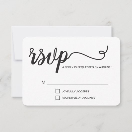 Eenvoudig zwart-wit elegant RSVP-script RSVP Kaartje (Voorkant)