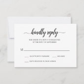 Eenvoudig zwart-wit elegant script bruiloft RSVP kaartje (Voorkant)