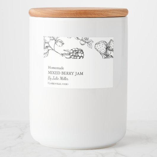 Eenvoudig Zwart-wit gemengd Berry Jam Label Voedselcontainer Etiket (Voorkant)