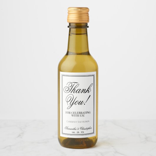 Eenvoudig zwart-wit huwelijk bedankt Mini Wijn Etiket (Voorkant)