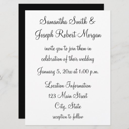 Eenvoudig zwart-wit huwelijk kaart (Voorkant / Achterkant)