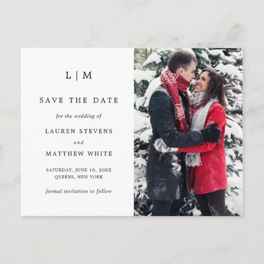 Eenvoudig zwart-wit huwelijk sparen de Datum Aankondigingskaart (Voorkant)