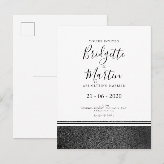 Eenvoudig zwart-wit huwelijk uitnodiging briefkaart (Voorkant / Achterkant)