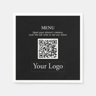 Eenvoudig zwart-wit Logo en QR-codenummer Napkins Servet