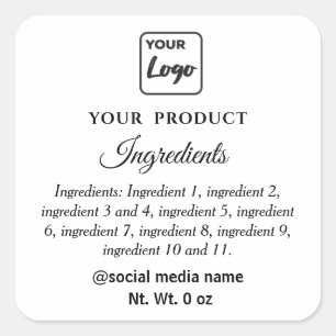 Eenvoudig zwart-wit logo product ingrediënten vierkante sticker